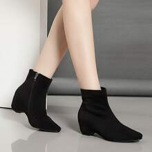 Round Toe High Heel Side Zipper Short Boots, Women Fashion Ankle Boots - Black - View 12