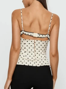 Women Polka Dot Y2K Cami Top Lace Trim Spaghetti Strap Tank Top Fairy Backless Dot Print Going Out Camisole - 白色 - 查看 7