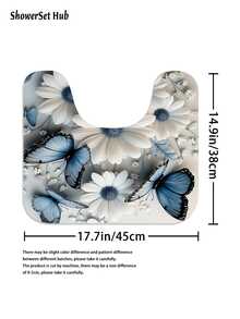 1/3/4件套蓝色蝴蝶和白色雏菊浴帘浴室套装，优雅花卉图案，防水耐磨，浴室装饰及配件，含12个挂钩 - 包括马桶盖套、浴垫和地毯，涤纶面料 - 可水洗 - 非常适合节日装饰、家居/卧室/住宅/西式/冬季装饰 - 彩色 - 查看 10