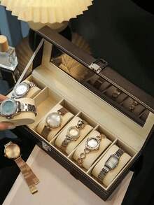 1pc Luxury Large Capacity Watch Storage Box, Watch & Bracelet Display Stand, Watch Case, Unisex, For Mechanical & Electronic Watches. Elegant Black PU Leather Watch Box With Dividers - Holds Watches, Perfect Gift Display Box. PU Leather Watch Box, Watch Storage Case, Watch Display Box, Home Organization, PU Leather 12 Grids Watch Box, Jewelry Display Box, Unisex Watch Storage Box, Travel Storage Box. With Safety Dividers, Perfect Gift Display Box, Desktop Organizer - Multicolor - View 9