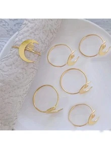 4/6 Stücke Goldene Metall-Mondförmige Serviettenringe, geeignet für Hotel, Zuhause, Küche, Esszimmer, Tischdekoration, Multi-Farben & Stile, für den täglichen Gebrauch, Bankette, Gäste verwendbar, ganzjährig einsetzbar