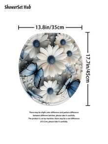 1/3/4件套蓝色蝴蝶和白色雏菊浴帘浴室套装，优雅花卉图案，防水耐磨，浴室装饰及配件，含12个挂钩 - 包括马桶盖套、浴垫和地毯，涤纶面料 - 可水洗 - 非常适合节日装饰、家居/卧室/住宅/西式/冬季装饰 - 彩色 - 查看 9