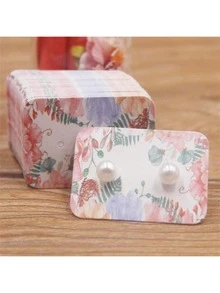 100pcs/pack 3.5x2.5cm White Jewelry Set Card Paper With Beautiful Flower Design, Earring & Ear Stud Display Accessories - A - View 8