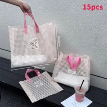 100个透明塑料服装手提袋，女士购物袋，可爱卡通图案包装袋，方形包装手提袋，加厚防水便携大容量手提袋；户外旅行日常必备手提袋。高端包装袋，可重复使用包装袋，适用于情人节、新年、婚礼、派对、购物、生日礼物袋、聚会礼物袋等场合。 - 彩色 - 查看 10