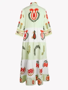 新款时尚优雅定位印花宽松分层拼接长款衬衫女装 - 彩色 - 查看 4