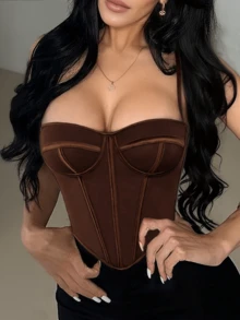 Apperloth A Top corto de mujer con cordones y calado al estilo Y2K. Top corset con calado de malla, apropiado para fiestas de verano y festivales - Blanco y Negro - Ver 9