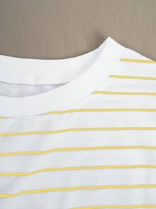 女士休闲黑白条纹长袖卫衣，舒适简约风格，秋季款 - 黃色 - 查看 6