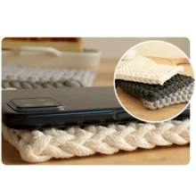 1 قطعة حامل إناء مصنوع يدويًا، حصيرة عزل سميكة مُحاكة، حصيرة طاولة ذات لون واحد للمطبخ والمائدة