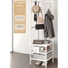 3-Tier Metal Structure Corner Protector With Hooks - Fashionable Storage, Suitable For Bedroom And Living Room, Painted Surface, Independent Design, Perfect For Jackets, Hats And Accessories, Room Decor