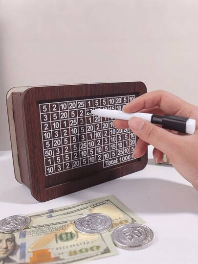 1pc Wooden Piggy Bank, Savings Box, Dark Brown Home Desktop Decor Jar, Money Saving Box, Suitable For Home, Living Room, Office Decor, Halloween, Christmas (Color & Style Random)