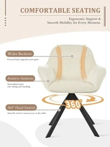 Goeurvant Stylish Smile Curve Upholstered 360° Swivel Dining Chairs With Armrests And Metal Legs For Dining Room, Living Room, Office - Set Of 2 / Set Of 4 / Set Of 6 - Cream - Apricot - View 4