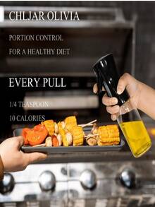 1个200毫升/300毫升/500毫升家用厨房PP喷雾瓶，控油喷雾，减少油脂含量，适用于烤盘、空气炸锅、橄榄油等，可喷洒橄榄油、酱油和醋 - 非常适合空气炸锅、烧烤、沙拉和烘焙 - 厨房用品，橄榄油喷雾瓶 - 黑色 - 查看 3