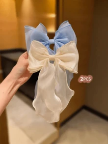 Bộ 2/4 phụ kiện tóc nữ, dây buộc tóc nơ lưới nhiều màu sắc với phần đuôi uốn cong, kẹp tóc nơ thanh lịch, nhẹ nhàng, phù hợp để sử dụng hàng ngày, phụ kiện thời trang. - Nhiều màu - Xem 13