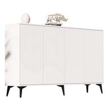 White Sideboard, 160 Cm Wide, Multifunctional Sideboard, Chest Of Drawers, Tall Cabinet With Adjustable Shelves, 4 Doors, Metal Legs