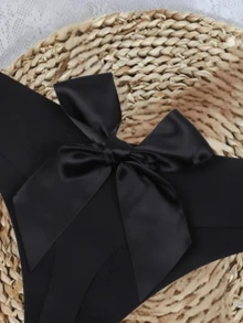 Plus Sexy Elastic Bow Decor Thong - Black - View 4