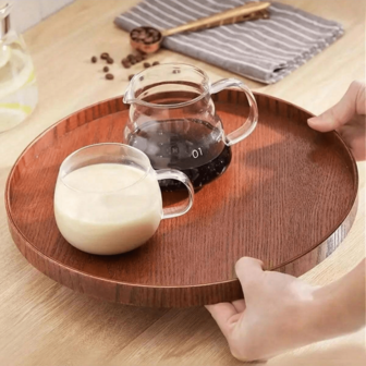 1pc Multipurpose Rosewood Tray, Vintage Snack & Tea Plate, Serving Platter, Round Dessert Plate, Tea Tray, Retro Wooden Cake Stand, Indoor & Outdoor Service Tray, Holiday Decor Plate, Holiday Storage Plate