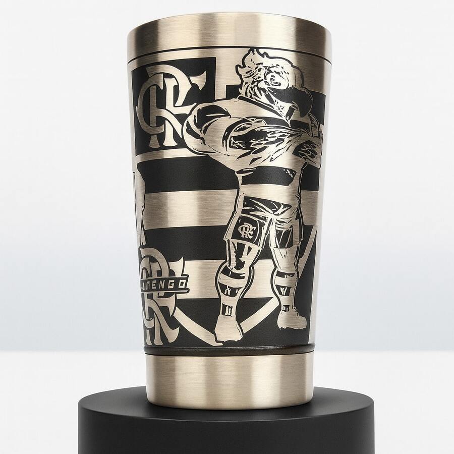 Personalized Laser Engraved Flamengo Thermal Mug 473ml – Red And Black Theme - Black - View 1