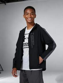 Under Armour Men's Woven Hooded Jacket UA OUTRUN THE STORM JACKET, Breathable Outdoor Casual Wear Top, Daily Outerwear, 1377486 - Black - View 2