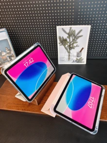 1 pieza Funda protectora ultra delgada y transparente de 3 pliegues para iPad, a prueba de golpes y con ranura para lápiz, compatible con iPad Mini 4/5/6, 9.7/10.2/10.5 pulgadas, Air 4/5/6/7, 10th/11th Gen, Pro 11 pulgadas, Air 11 (M2), Air 13 y Pro 11 (M4) etc. - Gris claro - Gris Claro - Ver 2