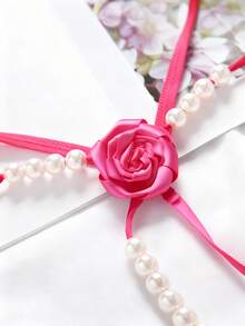 Quần lót nữ gợi cảm đính hạt ngọc trai giả, vòng trong suốt, họa tiết hoa, trang trí hoa, vật dụng thiết yếu cho bữa tiệc riêng tư, Giáng sinh, Năm mới 2026 - Màu Hồng Tươi - Xem 3