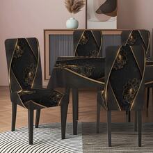 5-Piece/7-Piece Chair Cover And Tablecloth Set - Black And Gold Modern Luxury Three-Dimensional Floral Series. Metal Line Artistic Decorative Tablecloth And Chair Cover Set - High-End Minimalist Style Home Fabric Set. Rectangular Table And Chair Decoration, Elastic And Comfortable, Detachable For Washing, Suitable For Home And Party Decoration, Event Planning, Holiday Table Arrangement, Elegant Decoration, Flower Design, Detachable Cover, Comfortable Fit, Rectangular Tablecloth, Party Planner, Event Planner Elastic Tablecloth Set, Suitable For Dining Room, Living Room, Kitchen, Home Decoration. - Nhiều màu - Xem 9