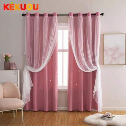 2 Pieza de Cortina Opaca con Patrón de Estrellas - Ideal para la Habitación de los Niños, Dormitorio y Sala de Estar - Crea un Ambiente de Sueño Confortable y Romántico