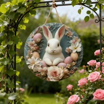 30*30cm Charming Easter Bunny Round Wooden Sign, Suitable For Home, Office And Garage Decor, Also An Ideal Gift For Valentine's Day And Eid, Versatile Use