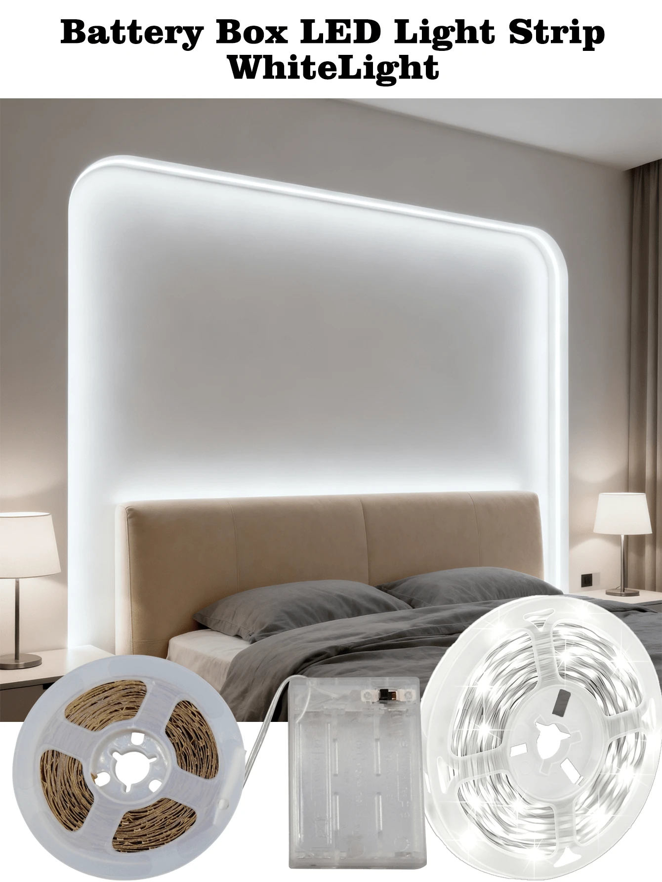 Dải đèn LED ánh sáng ấm, có thể cắt được, chạy bằng pin, đa chức năng, thích hợp cho hộp quà, tủ quần áo và tủ đựng đồ (không bao gồm pin). - Ánh sáng trắng - Xem 1