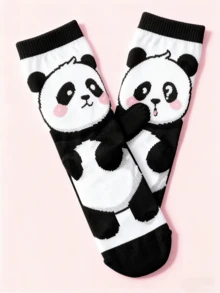 1/3 Pairs Women/Unisex Playful Panda Pattern Interesting Personalized Cartoon Cute Mid-Calf Socks, Comfortable & Durable, Colorful, Suitable For Daily Wear, All Seasons - Multicolor - View 3