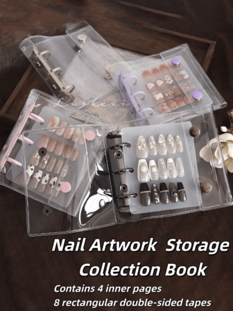 Libro de almacenamiento de arte de uñas, libro de colección de arte de uñas, tablero de exhibición de puntas de uñas, tablero de herramientas de almacenamiento y soporte, cuaderno de hojas sueltas de arte de uñas lindo, mini estuche de almacenamiento de puntas de uñas premium, muestra traslúcida escarcha, tarjeta de color, herramienta de marco de foto