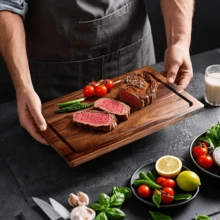相思木砧板，切菜板，木质砧板，厨房切菜板，适用于肉类、奶酪、面包、蔬菜和水果，带导流槽的厨房用具，完美的厨师节日礼物，多功能厨房工具，食物托盘，优雅设计，耐用厨房配件，厨房用品