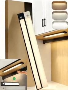 1pc/2pcs Rechargeable LED Motion Sensor Closet Light - 3 Color Changing Modes Wall Lamp, Suitable For Bedroom, Kitchen, Wardrobe, Self-Adhesive Cabinet And Shoe Rack Lighting (20/30/40cm, Black/White) - 3 Colors - View 2