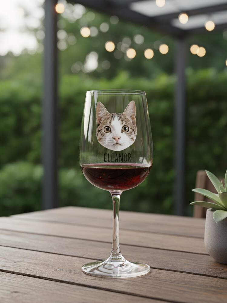 1pc Customized Face & Name Wine Glass, Pet Customized Wine Glass, Customized Glassware With Text, Personalized Gift, Customized Wine Glass, Personalized Glassware, Personalized Tumbler, Wedding Gift, Celebration Moment, 350ml, Suitable For Valentine's Day, Mother's Day, Father's Day, Birthday, Party, Anniversary, Best Gift For Family, Friends, Colleagues, Gift For Him, Gift For Her - Pet Model - View 4