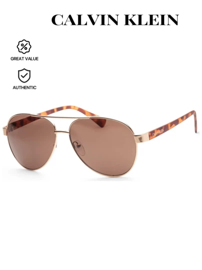 Calvin Klein Gafas de aviador CK19316S 717 Dorado Marrón - Elegante marco retro vintage para mujeres y hombres unisex - retro elegantes - Ligeras y duraderas -