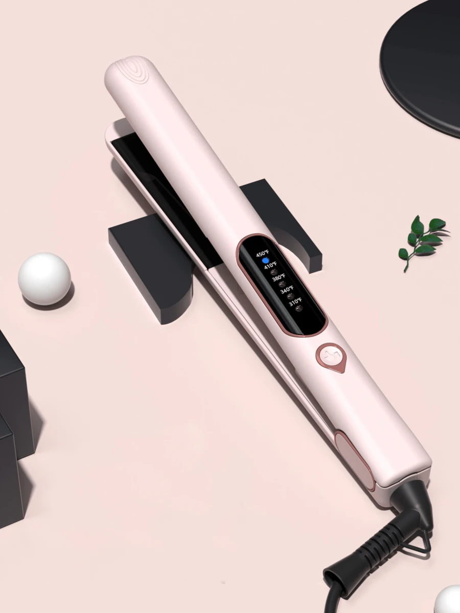 1 pieza Alisador/Rizador de cabello cerámico 2 en 1, plancha profesional de titanio, calentamiento rápido, voltaje dual, apagado automático, con guante y 2 pinzas