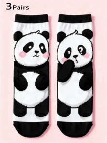 1/3 Pairs Women/Unisex Playful Panda Pattern Interesting Personalized Cartoon Cute Mid-Calf Socks, Comfortable & Durable, Colorful, Suitable For Daily Wear, All Seasons - Multicolor - View 6