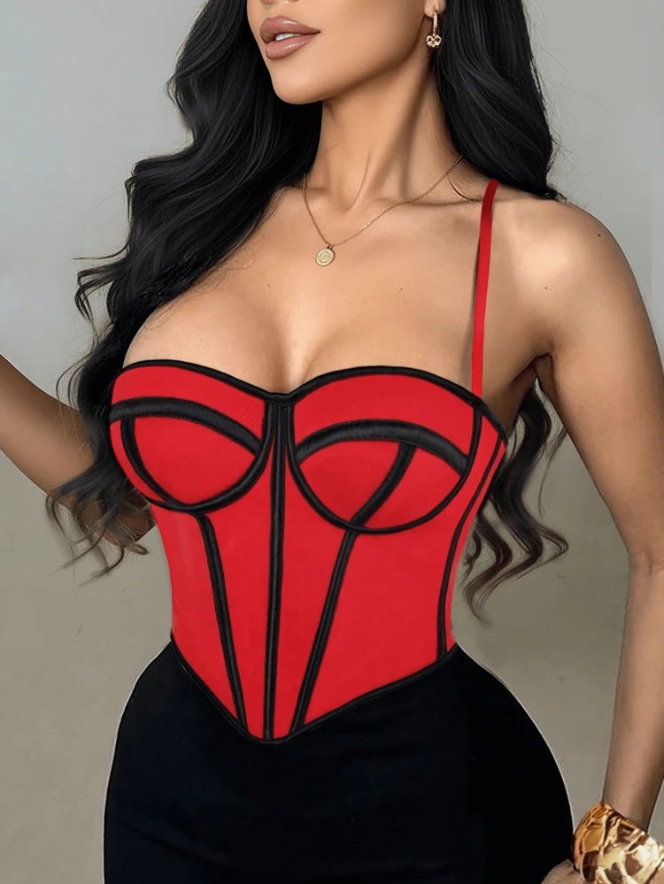 Apperloth A Top corset de estilo Y2K con diseño de esqueleto sexy para mujer, camisola bustier con espalda descubierta, anillos de metal y encaje, adecuado para disfraces de carnaval y atuendos de festivales de música - Multicolor - Añade 1