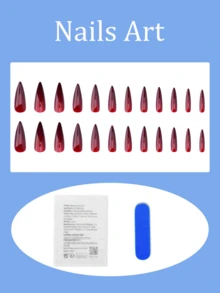 24pcs Long Stiletto Press On Nails Extra Long Almond Fake Nails Minimalist Style Gradient Nails Gothic Black Powder Blusher Glossy Full Cover For Women Girls Daily Wear Fake Nails Art - Multicolor - View 2