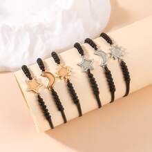 2pcs/3pcs Set Fashion Woven Luminous Heart, Sun & Moon Bracelets, Minimalist Couple/Friendship Jewelry Set, Glow-In-The-Dark Lucky Knot Bracelets - Multicolor - View 1