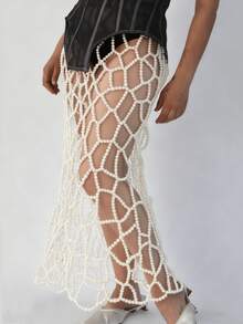 Heavily Beaded Pearl Skirt, Creative Hollow-Out Versatile Nightclub Style Long Skirt, Suitable For Music Festivals, Performances, Parties, Also As A Women's Gift - 178 White - View 6