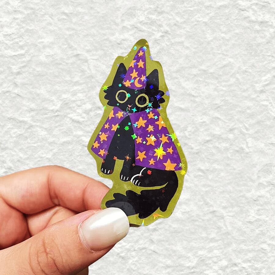 1张/3张巫师猫贴纸/乙烯基贴纸/小猫贴纸/手工贴纸，剪贴簿用品，日记装饰，可爱插画，奇幻艺术，光面，乙烯基材质，小猫贴花，手工爱好者，学生装饰 - 彩色 - 查看 1