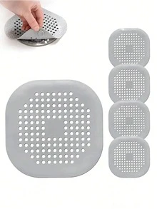 1个硅胶毛发收集器，方形淋浴地漏过滤器，带吸盘的硅胶毛发塞，防毛发堵塞器，水槽防堵塞过滤器，浴缸淋浴防堵塞地漏塞，厨房浴室除臭工具，下水道出口过滤器地漏贴纸，易于清洁的浴室和厨房配件，解决油污、残留物和异味问题，四季皆宜，旅行必备，方便管道清洁，厨房浴室必备品 - 灰色 - 查看 2