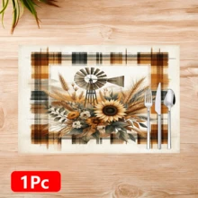 1 pieza/4 piezas/6 piezas Manteles individuales de lino con estampado de girasol, adecuados para mesa de comedor, decoración para todas las estaciones, manteles de mesa lavables modernos, decoración de habitación, posavasos, manteles de cocina y comedor, decoración de fiesta interior y exterior, decoración del hogar, regalo ideal