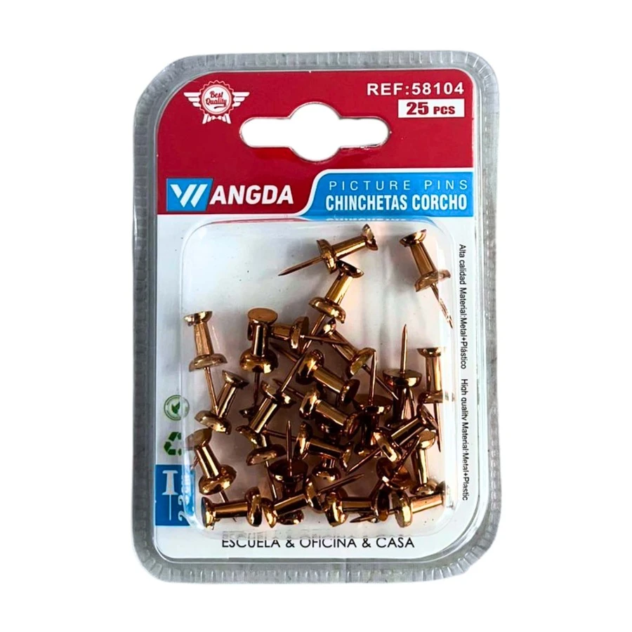 ack de 25 Chinchetas Metálicas en Elegante En Color Bronce o Dorado, Perfectas para Tableros de Corcho, Proyectos Decorativos, Organización de Documentos y Uso Diario en Oficina, Escuela o Hogar - Bronce - Ver 1