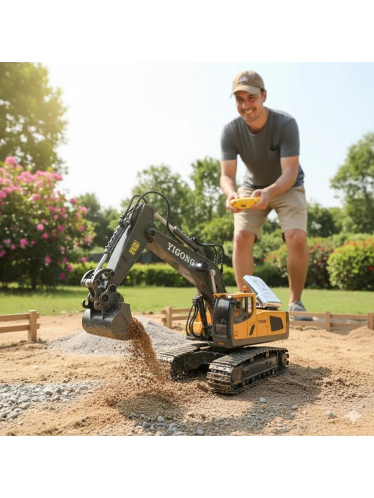 Juguete Maquina Retro Excavadora Auto Control Remoto Amarillo - Amarillo - Añade 5