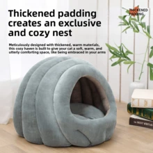 Cama cómoda para mascotas adecuada para gatos y perros pequeños - Semi-cerrada, casa de perro/gato acolchada y abrigada para el invierno - Neblina azul - Ver 6