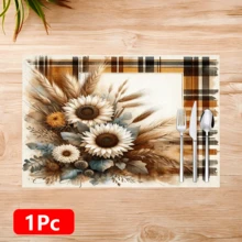 1 pieza/4 piezas/6 piezas Manteles individuales de lino con estampado de girasol, adecuados para mesa de comedor, decoración para todas las estaciones, manteles de mesa lavables modernos, decoración de habitación, posavasos, manteles de cocina y comedor, decoración de fiesta interior y exterior, decoración del hogar, regalo ideal