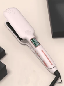 Chapinha de titânio extra grande, 1 peça, com visor LCD, aquecimento rápido, chapinha de cerâmica de dupla voltagem, desligamento automático, com luva e 2 presilhas