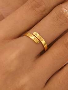 1pc Stainless Steel Men's Ring, Customizable Size, Engraved Design Ring | Unique Minimalist Style, Gold Tone, Bar-Shaped Band, Inspiring Text Detail, Decorative Everyday/Self-Encouragement Accessory, All Season - Ring - View 2