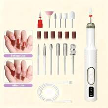 专业电动美甲打磨套装，指甲锉打磨机，指甲及足部护理套装，家用及沙龙美甲锉套装，指甲抛光工具 - 白色 - 查看 11